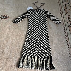 Zimmerman Black and Cream Chevron Knit Dress